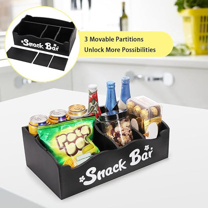 DEAYOU Snack Organizer for Countertop, Wooden Snack Storage Bins Basket, Large 7 Compartment Coffee Bar Station Organizer for Pantry, Kitchen, Office, Chips, Candy, Packet, 15.8" L x 9" W x 5.4" H