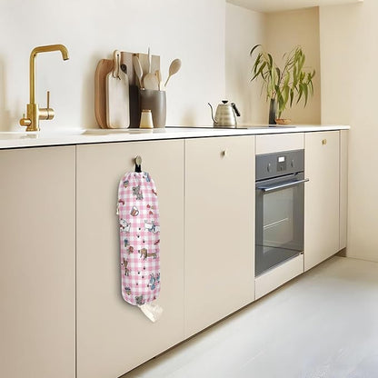 1 PC Plastic Bag Holder Wall Mount Grocery Bag Holder Shopping Bag Trash Bag Storage Organizer Dispenser for Kitchen Closet 22 x 9 Inch Cute Dogs