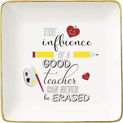 Topthink The influence of A Good Teacher Can Never Be Erased–Teachers Appreciation Week Gifts - Thanksgiving Birthday Christmas Gift for Educator–Ceramic Jewelry Holder Ring Dish Trinket Tray