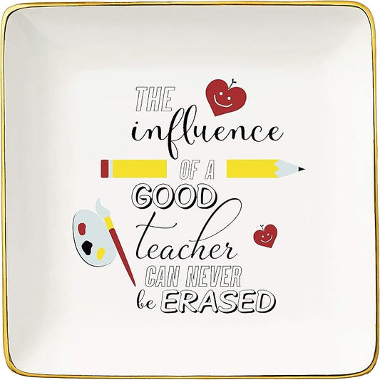 Topthink The influence of A Good Teacher Can Never Be Erased–Teachers Appreciation Week Gifts - Thanksgiving Birthday Christmas Gift for Educator–Ceramic Jewelry Holder Ring Dish Trinket Tray