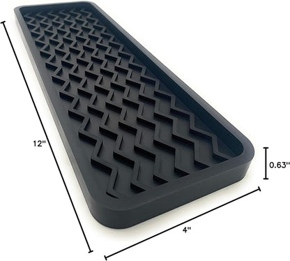 Happitasa Silicone Kitchen Sink Organizer Tray, Sponge Holder and Countertop Protector | Bathroom and Kitchen Soap Dish and Dispenser Tray (Black, 12" x 4", 9.2 Ounces, Zigzag)