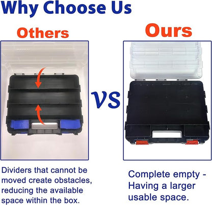 Tools Organizer Box Small Parts Storage Box 50-Compartment Double Side Hardware Organizers with Removable Plastic Dividers for Screws, Nuts, Nails, Bolts, Orange