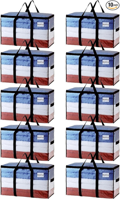 TAILI Extra Large Moving Bags, 10 Pack Clear Heavy Duty Totes for Storage with Visible Window, Wrap Around Handles, Storage Bags for Space Saving, Alternative to Moving Boxes