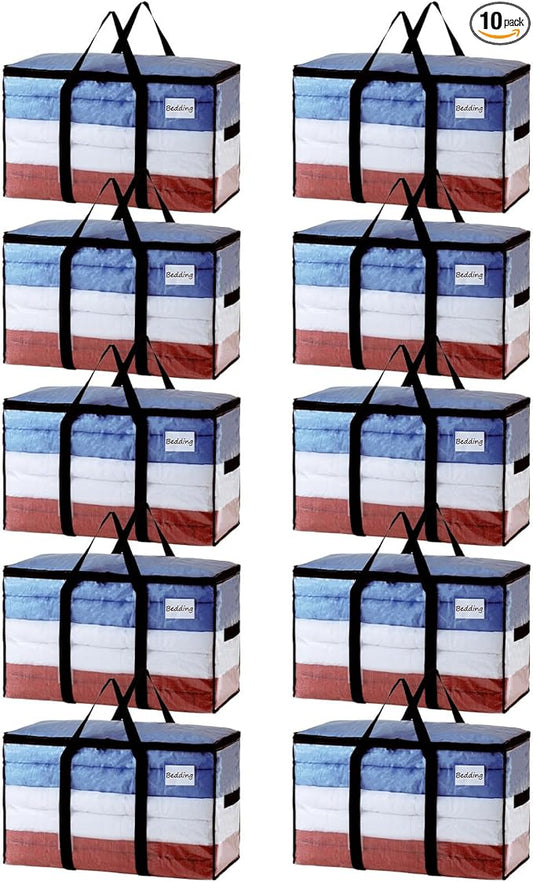 TAILI Extra Large Moving Bags, 10 Pack Clear Heavy Duty Totes for Storage with Visible Window, Wrap Around Handles, Storage Bags for Space Saving, Alternative to Moving Boxes