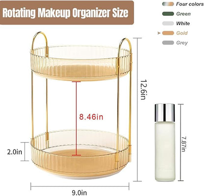 Weidace 360 Rotating Makeup Organizer for Vanity, Bathroom Countertop Spinning Perfume Organizer, High-Capacity Cosmetic and Skincare Dresser Make Up Holder Rack (2 Tiers, Yellow)