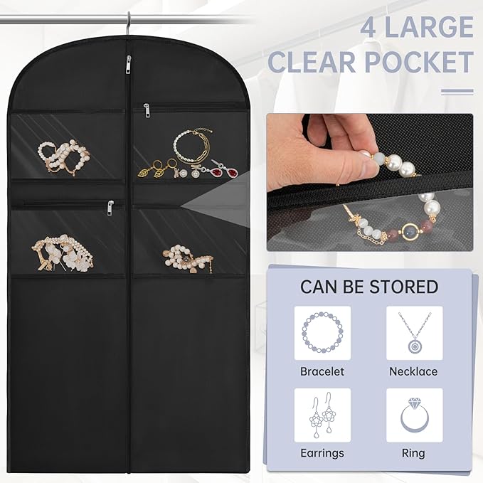 43" Garment Bag for Travel for Hanging Clothes Storage Hanging Suit Cover with Zipper and Accessory Storage for Coats, Dresses, Suits