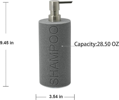 Indecor Home Resin Neutral Gray Sandstone Shampoo Engraved Bottle Refillable Pump Dispenser, Durable Waterproof Resin Construction for Bath, Shower - Gray Sandstone Satin Nickel Pump