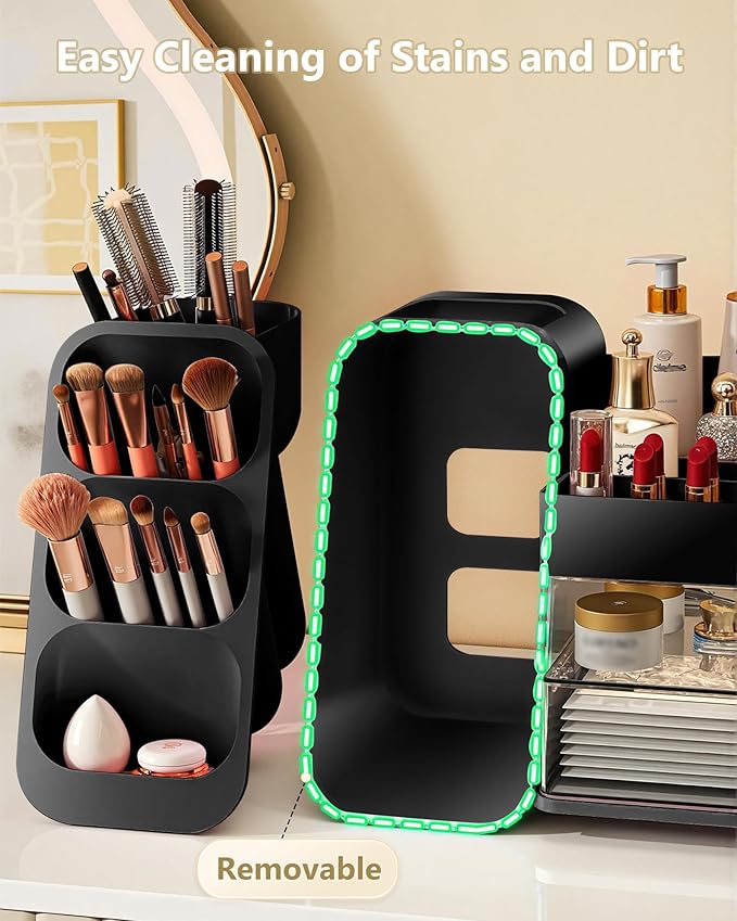 Anylady Makeup Organizer with Drawers, Skincare Organizer (Large Size Thick), Storage Box Cosmetic Display Cases, Make up Organizers for Vanity, Dresser, Desk, Kitchen, Countertop (black)