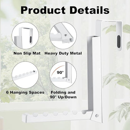 YAZYBHA 2 Pack Over The Door Hooks Hanger for Clothes, Foldable Over The Door Drying Rack for Laundry, Overdoor Hanger Hook with 6 Groves for Towel, Coat, White