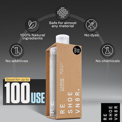 RESHOEVN8R Shoe Cleaning Solution, 8 oz - Sneaker Cleaner & Shoe Care for Canvas, Leather, Mesh, Suede, White, & Nubuck Shoes - Shoe Cleaner Sneakers Kit Solution in Easy-to-Use Bottle - 60-100 Uses