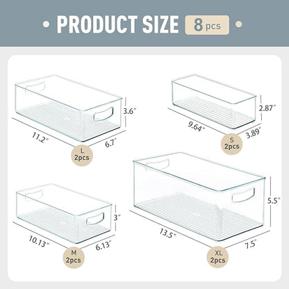 Heyuzb 8 PACK Freezer Organizer Bins Clear Stackable Storage Bins with Side Handles Refrigerator Organizers and Storage Home Organization Must Haves