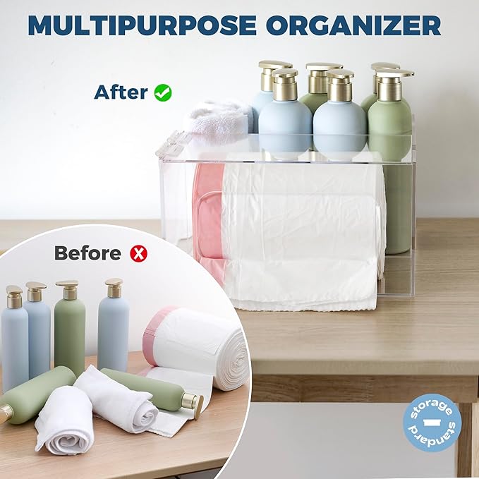 Storage Standard Trash Bag Kitchen and Bathroom Organizer - Large Garbage Bag Under Sink Dispenser - Acrylic Storage Cabinet