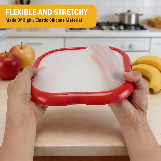 LYLHZRMDGC 2 Pack Reusable Silicone Storage Boxes, Avocado Saver & Onion Storage for Avocado, Cut Onions, Tomatoes, Garlic and Leftovers in Fridge (Red/Yellow)
