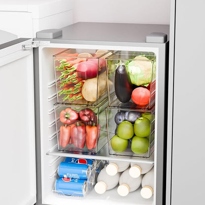 Yieach 4 Pack Stackable Clear Storage Bins with Lids,Large Pantry Bins Organization and Refrigerator Organizer with Handle,BPA FREE Kitchen Storage Containers and Cabinet bins for Organizing Snack,Toy