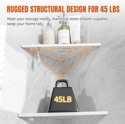 HBXS Corner Shower Shelf with Razor Hole, Rustproof Stainless Steel Shower Organizer, No Drilling Tile Shower Shelves, Modern Bathroom Shelf for Tile Wall, Grout in Shelf for Bathroom 2-Pack, 10"