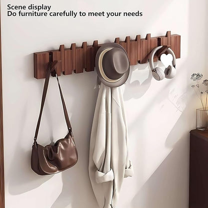Wall Mounted Coat RackHooks Piano Key Hangers Natural Solid Wood Hanger Non-Woven Fabric Clothes Hangers for Closet, Kitchen, Bedroom, Bathroom, Entryway (Walnut, 10 Hooks)