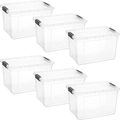 Superio Clear Storage Boxes with Lids, 26 Quart Plastic Container Bins for Organizing, Stackable Crates, BPA Free, Non Toxic, Odor Free, Organizers for Home, Office and Dorm, 6 Pack