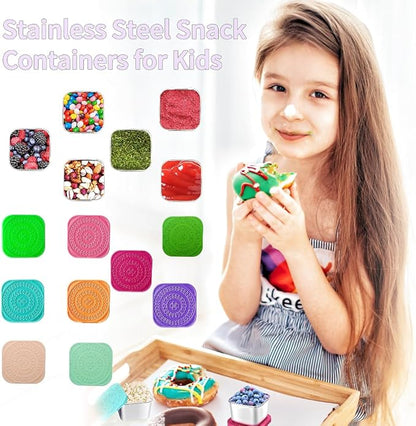 HTEVW 6Pack 6oz Stainless Steel Snack Containers for Kids, Easy Open Leak Proof Metal Toddler Snack Containers with Silicone Lids, Stackable Metal Toddler Lunch Box for School-U.S.Design Patent