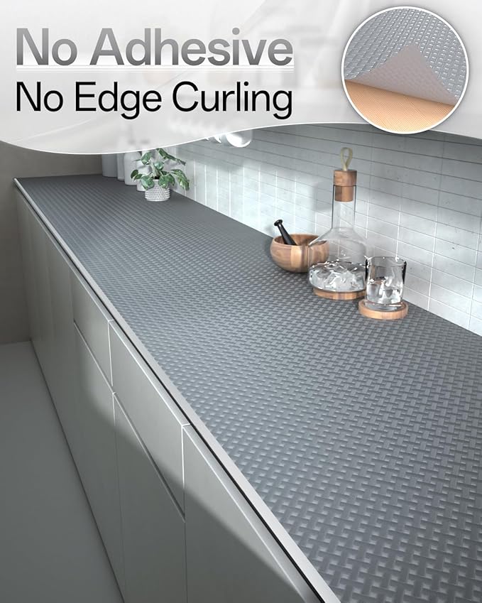 Shelf and Drawer Liner for Kitchen Cabinet, Non-Adhesive 12in x 240in Waterproof Contact Paper Refrigerator Liners Thickened Durable EVA Material Non Slip Mat for Dresser Cupboard Pantry Protector