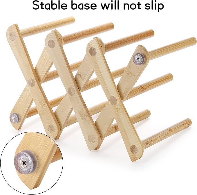 Lawei 2 Pack Bamboo Bottle Drying Rack, Retractable Bottle Cup Dish Drying Rack, Plastic Bag Dryer Rack and Portable Drainer Stand Holder for Water Bottles, Plate, Cup, Pot Lid, Cutting Board