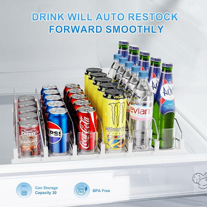 Dayacoco Drink Organizer For Fridge,Soda Drink Dispenser For Fridge,Fridge Can Drink Organizer,12oz 16oz 20oz-Soda Automatic Dispenser For Fridge And Adjustable Width-Holds Up To 30 Cans,6 Rows