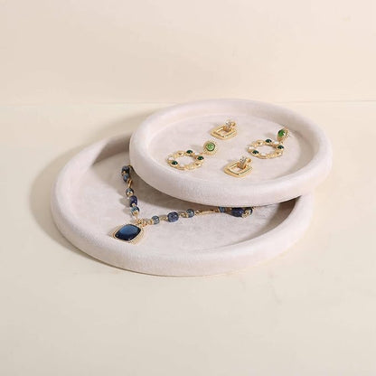 GemeShou Round Jewelry Organizer Plate, Top Microfiber Velvet Jewelry Display Tray, Empty Jewelry Showcase Tray for Necklaces, Bracelets, Rings, Earrings (Cream-Large, 9.8 x 9.8 in)