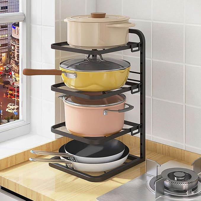 Miskall Pot Rack Organizers, 4 Tiers Pots and Pans Organizer for Kitchen Organization & Storage, Pan Rack for Kitchen, Lid Organizer for Pots and Pans