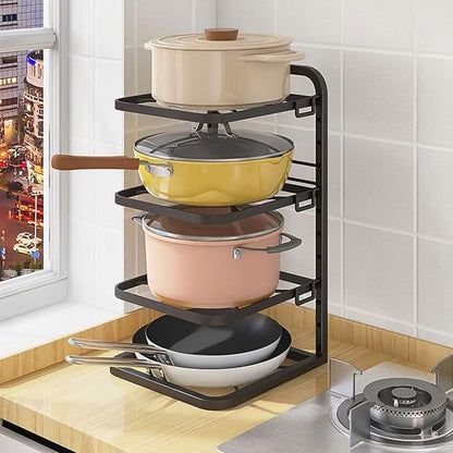 Miskall Pot Rack Organizers, 4 Tiers Pots and Pans Organizer for Kitchen Organization & Storage, Pan Rack for Kitchen, Lid Organizer for Pots and Pans