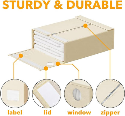 SpaceAid 10 Pack Bed Sheet Organizers and Storage, Foldable Sheet Organizer for Linen Closet, Sheets Set Folder Keeper with Window XL (Queen & King Size) Organizing Bedding Container, Beige