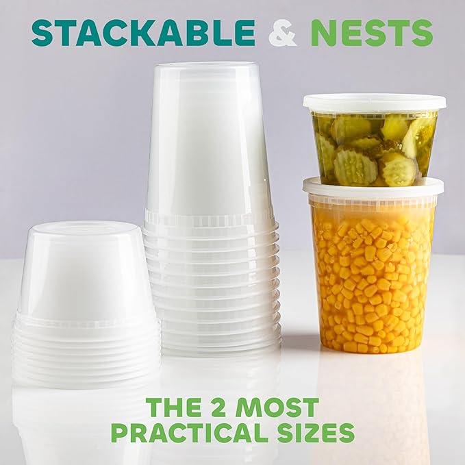 JoyServe 240-Sets Deli Containers with Lids - (120)-32oz & (120)-16oz Bulk Pack of Food Storage Take Out Containers for Restaurants, Catering, Meal Prep - Microwaveable, Reusable & BPA-Free