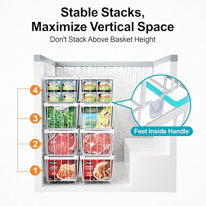 iSPECLE Chest Freezer Organizer Bins - 3 Pack Small Stackable Deep Freezer Organizer Bins for Most 7 Cu.FT Chest Freezer Sort Frozen Meats, Freezer Storage Bins Easy Access Food without Digging, White
