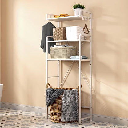 Huhote Over The Toilet Storage Rack with 3-Tier Bathroom Shelves, Space Saver Toilet Shelf, Bathroom Storage Organizer with Hooks for Over Toilet Storage and Shelf (White)