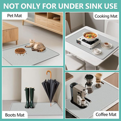 Lanstics 32" x 22" Under Sink Mat for Kitchen Under Sink Organizer Waterproof Raised Edge Silicone Mat Sink Protector Silicone Organizers Tray for Kitchen Bathroom