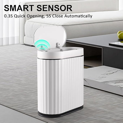 ELPHECO Bathroom Trash Can with Lid 2 Gallon Small Sensor Garbage Can, Slim Smart Trash Bin, Waterproof Automatic Wastebasket, Narrow Plastic Garbage Bin for Bathroom, Black and White