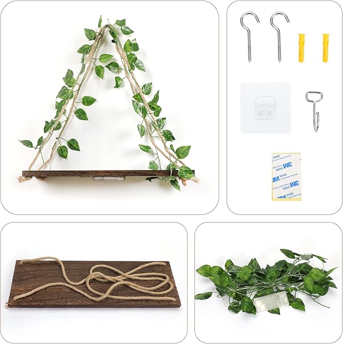 Shelf for Wall,Floating Shelves,Floating Shelves for Wall No Drilling,Adhesive Shelves,Command Strip Shelf,Room Decor Aesthetic,Plant Shelf Wall,Whimsical Decor,2-Piece Set(Green Leaf)