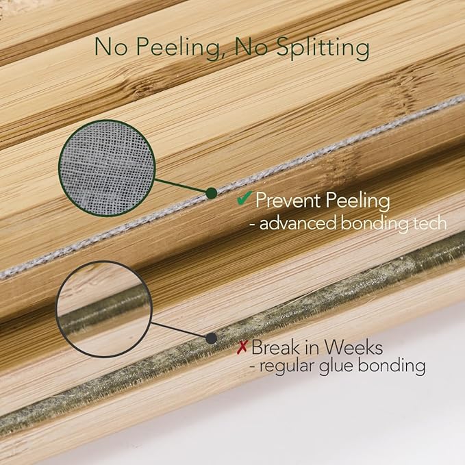 DETOR Sofa Arm Tray with Grained Cork Pad, Natural Bamboo Finish, Enhanced Non-Slip Bottom, Sturdy Bamboo Slats, Fits Armrests 4.6" and Wider