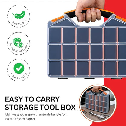 Andalus Tools Organizer Box, Small Parts Storage 18-Compartment Portable Hardware Organizer Removable Plastic Dividers for Screws, Nuts, Bolts, Nails – Orange (1 Pack, 12.75" x 10" x 1.75")
