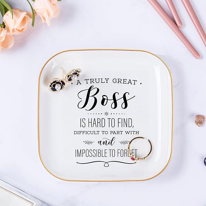 Piudee Boss Lady Gifts for Women, Gifts for Boss Jewelry Dish A Truly Great boss is Hard to find...and Impossible to Forget, Female Boss Gifts for Women Christmas Birthday Bosses Day Gifts