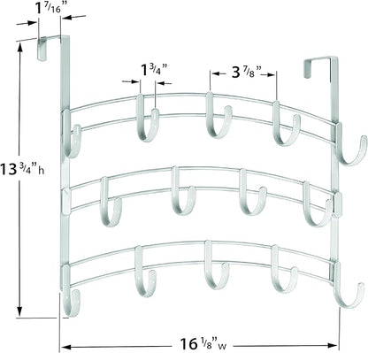 LYNK Professional® Home™ Over Door Hooks Rack - 14 Hook Over Door Hanger - Over Door Towel Rack - Hanging Towels or Clothes - Bathroom, Bedroom or Laundry Room - Lifetime Ltd. Warranty - White