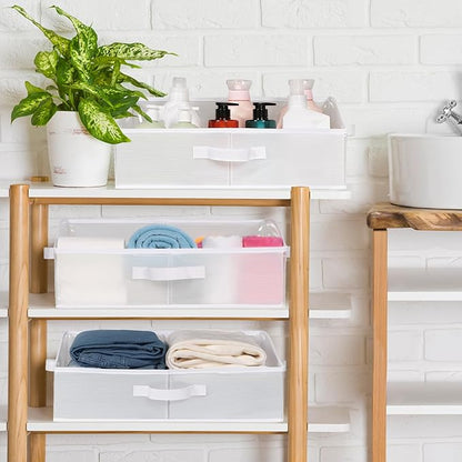 KEEGH Storage Bins for Closet Shelves Storage Basket for Shelves Waterproof Trapezoid Organizer Bin for Clothes with Handles, Beige, Set of 3