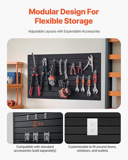 VEVOR Slat Wall Paneling, 2 x 4 ft, PVC Garage Slatwall with Modular Design, Black Slat Wall Easy-to-Install Adjustable Slatwall Panel with Coupling Structure & DIY Cutting, Fits for Storage & Display