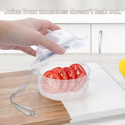 JUXYES 4 PCS Small Fruit and Vegetable Storage Container With Lid, Plastic Onion Storage Keeper Container for Fridge, Portable Fruit And Vegetable Saver Storage Container for Onion Tomato Lemon Apple