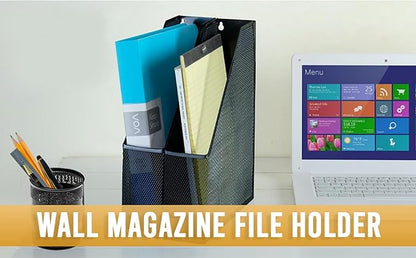 YBM HOME Steel Mesh Wall Magazine File Holder for Home & Office Organization, Serves as a Magazine Rack, Desk Organizer, Letter and Mail Bin, Holds Up to 20 Magazines - 6-Pack Silver, 1111