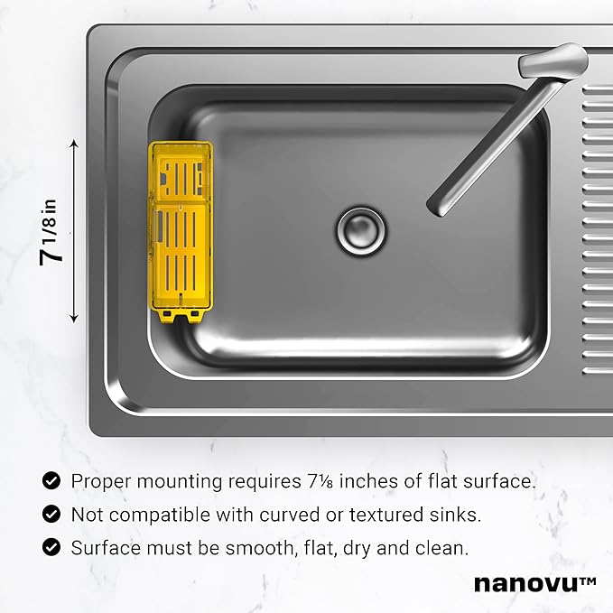 Nanohold Kitchen Sink Caddy for Flat Surfaces - Strong Hold Easy Install Kitchen Sink Organizer with Drainage Holes - Soap Sponge, Dishwashing Tools and Dish Brush Holder - Home Accessories by Nanovu