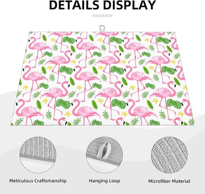 Pink Flamingo Leaf Dish Drying Mat 18x24 For Kitchen Counter Absorbent Microfiber Dishes Pad Dish Drainer Rack Mats Fast Dry Kitchen Accessories