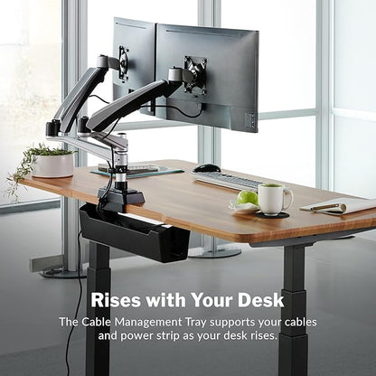 Vari Cable Management Tray - Under Desk Cord & Wire Organizer - Ideal for Home Office Sit Stand Desks - Fits Adjustable Electric Standing Desk 48x30, 60x30, 60x24, 72x30 - Easy Assembly (Black)