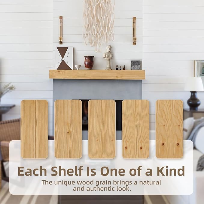 ROOMTEC Fireplace Mantel,48" Wood Floating Fireplace Shelves,Wall Mounted Wooden Display Shelving,Handcrafted Wood Brack,Natural Mantels Over Fireplace | 48" x 8" x 3"-Clear Varnished Natural Wood