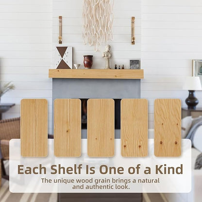 ROOMTEC Fireplace Mantel,48" Wood Floating Fireplace Shelves,Wall Mounted Wooden Display Shelving,Handcrafted Wood Brack,Natural Mantels Over Fireplace | 48" x 8" x 3"-Clear Varnished Natural Wood