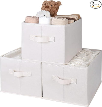 WUIKE Storage Baskets for Shelves, Fabric Storage Bins with Handles, Foldable Shelf Basket for Closet Organizers and Storage, Closet Storage Bins for Organizing, Beige, Large, 3-Pack