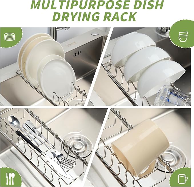 PapakeNook Space Saving Dish Drying Rack Small - Expandable Telescopic Over The Sink Drying Rack,304 Stainless Steel Dishrack for 13.58" - 21.65" Sinks. (Small)